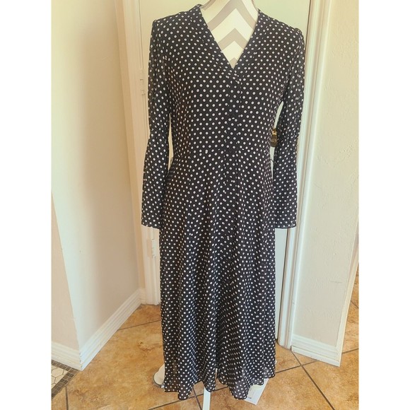Michael Kors midi dress v-neck 3/4 sleeve polka dot size M brown S ..M - Picture 2 of 12